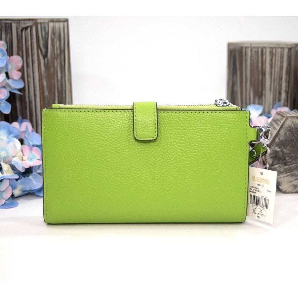 Michael Kors Pear Leather Adele Logo Double Zip Phone Wristlet NWT - Picture 3 of 5